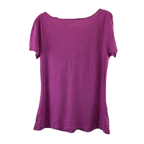Chadwicks Womens Blouse Size Medium Purple V-Neck Pleated Laser Print Breathable - Picture 2 of 7